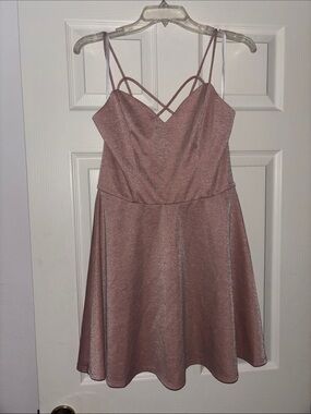 BCX Shimmer Dusty Rose Double-Strap Fit & Flare Mini Dress